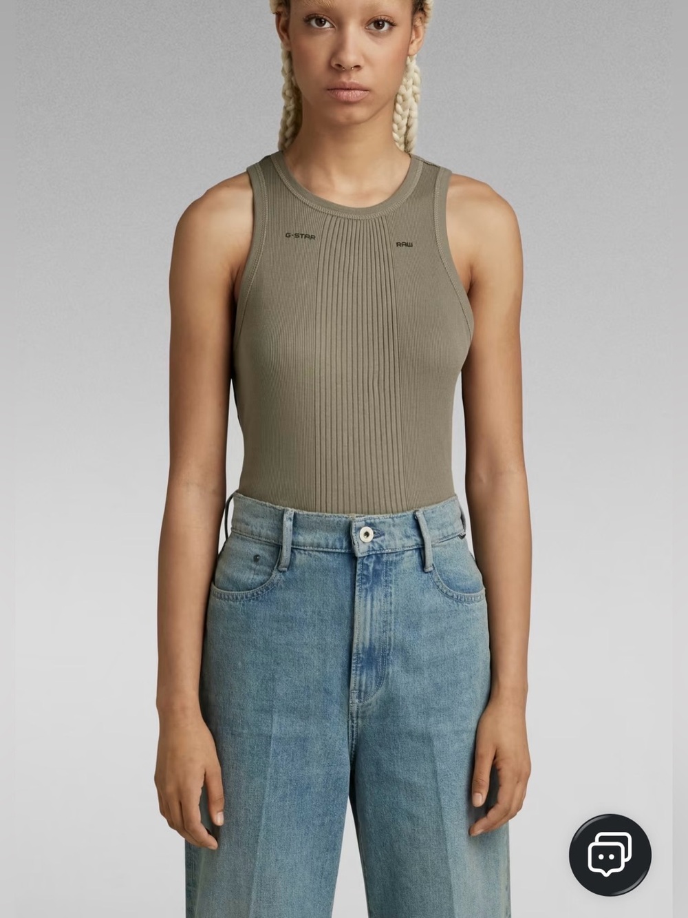 G-Star Raw Womens Engineered Rib Tank Top Size XS Olive Green Muscle Tee EU